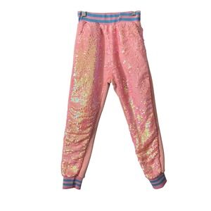 Lola + The Boys Girls Pink Sequin Fleece Jogger Pants Size 10 Sparkly Festive